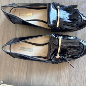 Louise et Cie Black Patent Loafers with Gold Accent